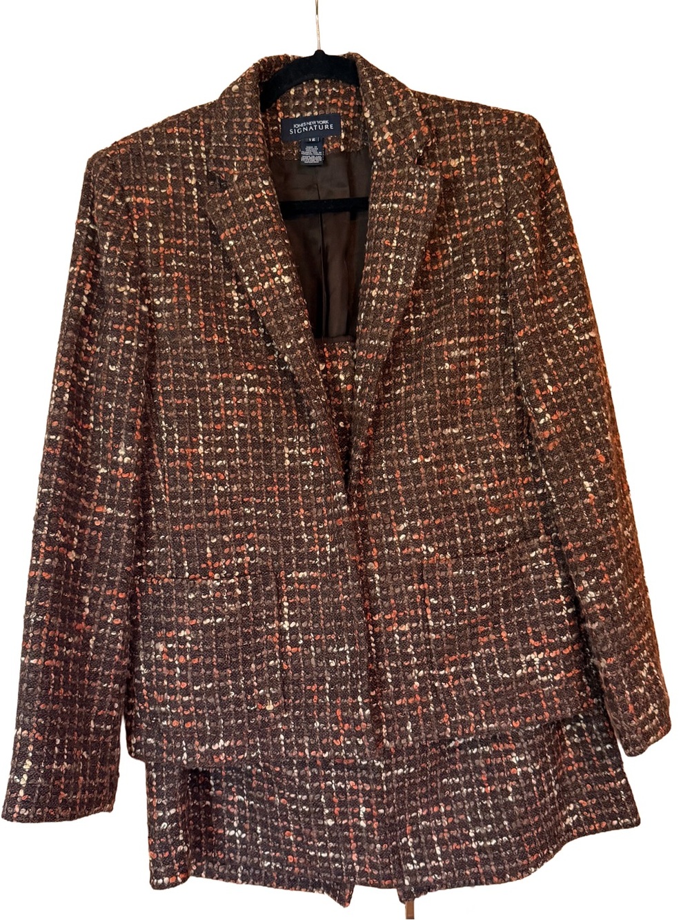 Jones New York Signature | Wool Blend Boucle Skirt Suit | Chocolate | Size 12/14